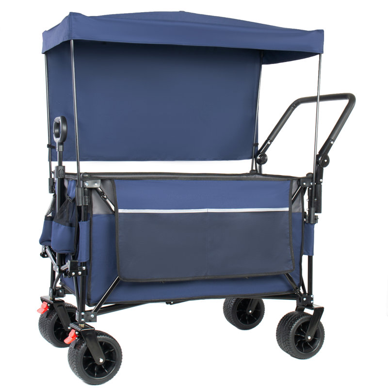 Chariot utilitaire pliable avec auvent amovible, chariot d'extérieur robuste d'une capacité de 480 lb, Bleu