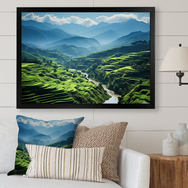 Rizières en porcelaine de Chine III - impression, Cadre simple noir, H 12 po x l 20 po x P 1 po