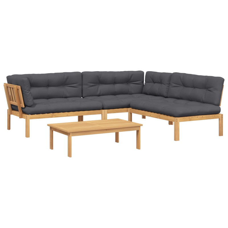  Ensemble de canapé palette modulaire moyen en bois d'acacia massif anthracite