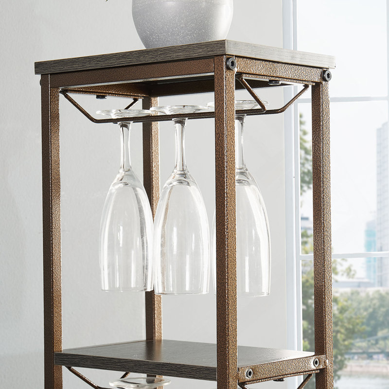 Support pour 11 bouteilles de vin, support à vin autoportant à 5 niveaux avec porte-verres à vin suspendu et tablettes de rangement