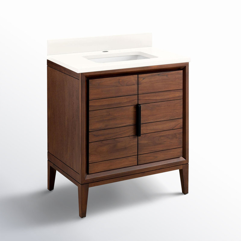 30" Aliso Single Bathroom Vanity Set with Rectangular Undermount Sink, Arctic White Quartz, Single-Hole Centered, Java