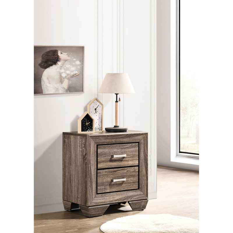 Table de chevet 2 tiroirs en taupe délavé, de forme classique, avec structure, double tiroir pour la commodité de la chambre à coucher, 23,5 po de largeur et 27 hauteurs de style rectangulaire, assemblage, utilisation idéale, 16,5 po x 27 po