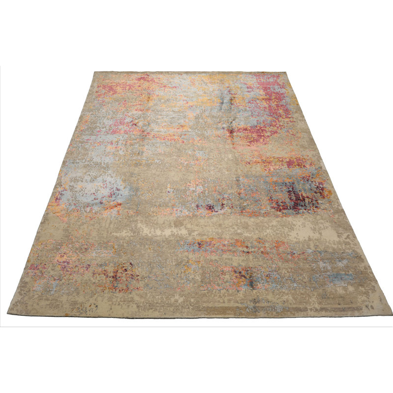 Tapis beige moderne noué à la main 9 x 12