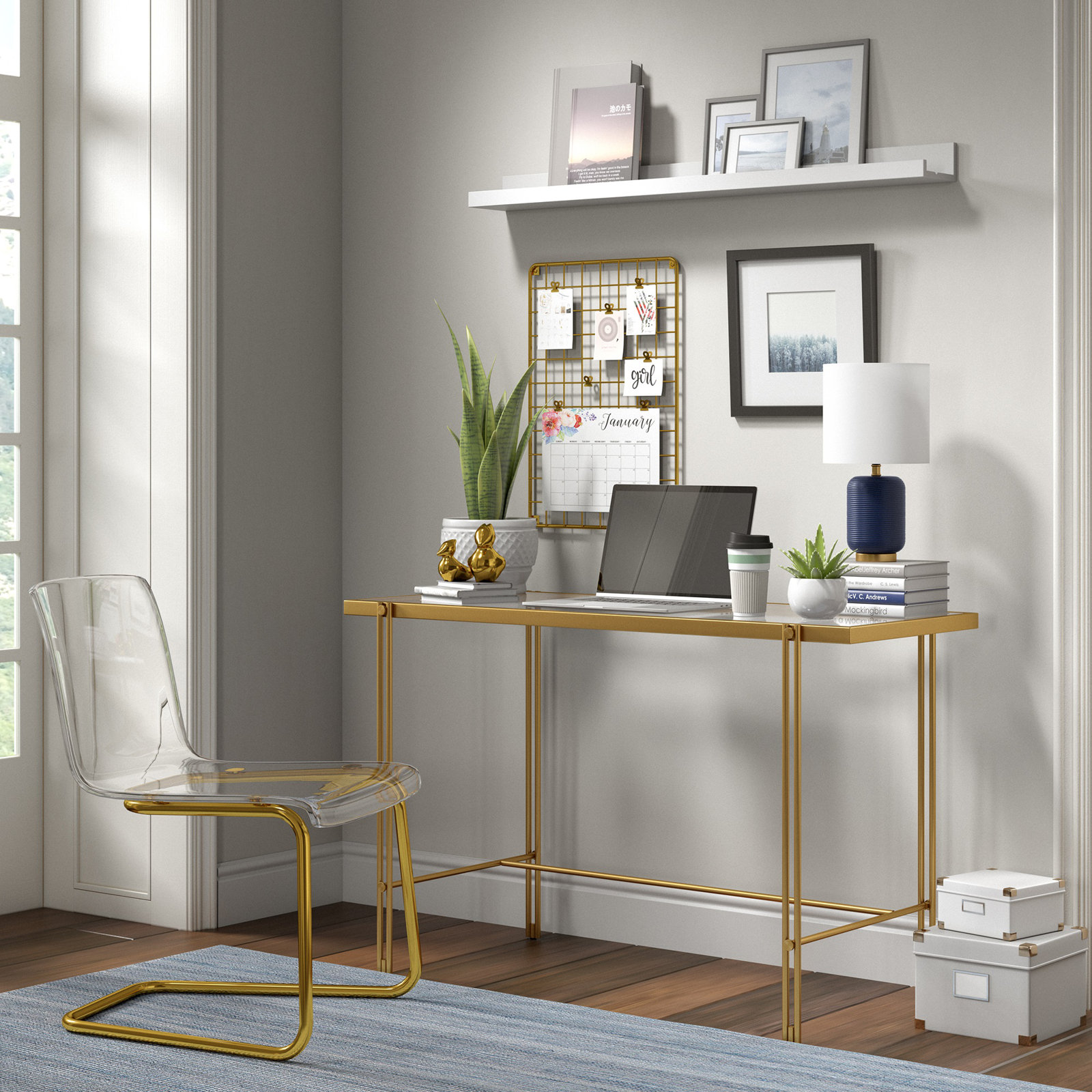 Gracie Table Lamp, Matte Navy/Brushed Brass
