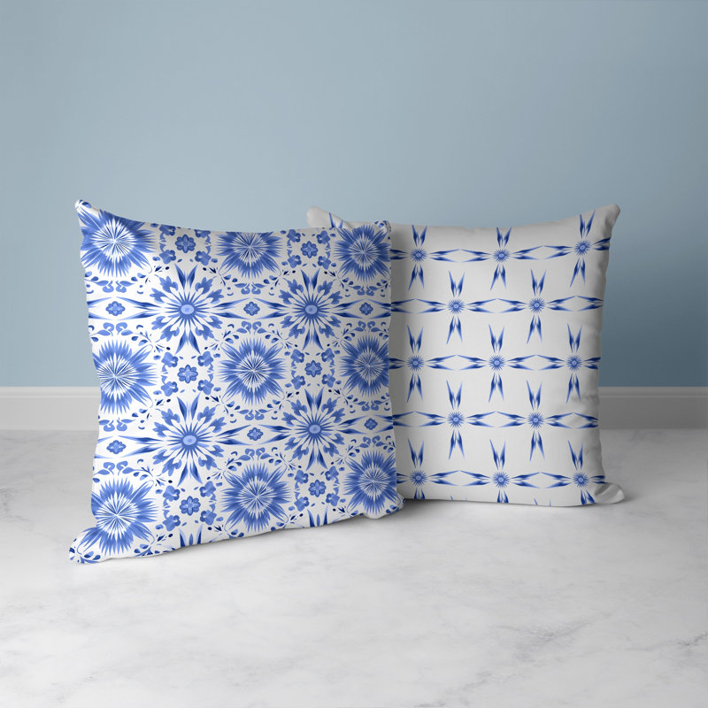 Indoor / Outdoor Square Cushion, 66cm H x 66cm W, Blue/White 