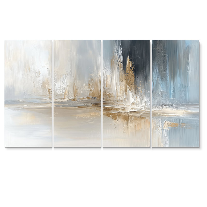 Gris blanc blanc Ech - art mural blanc - toile d'art moderne, H 32 po x l 64 po, 4