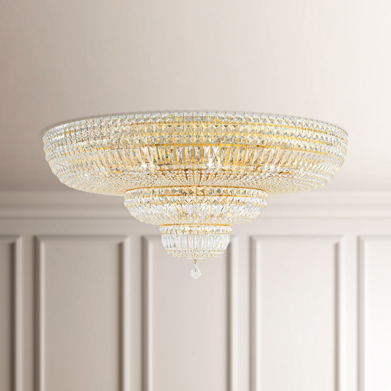 Petit Crystal Deluxe 27 Light 36in x 17in Flush Mount in Polished Gold with Clear Optic Crystals, Czech, Polished Gold