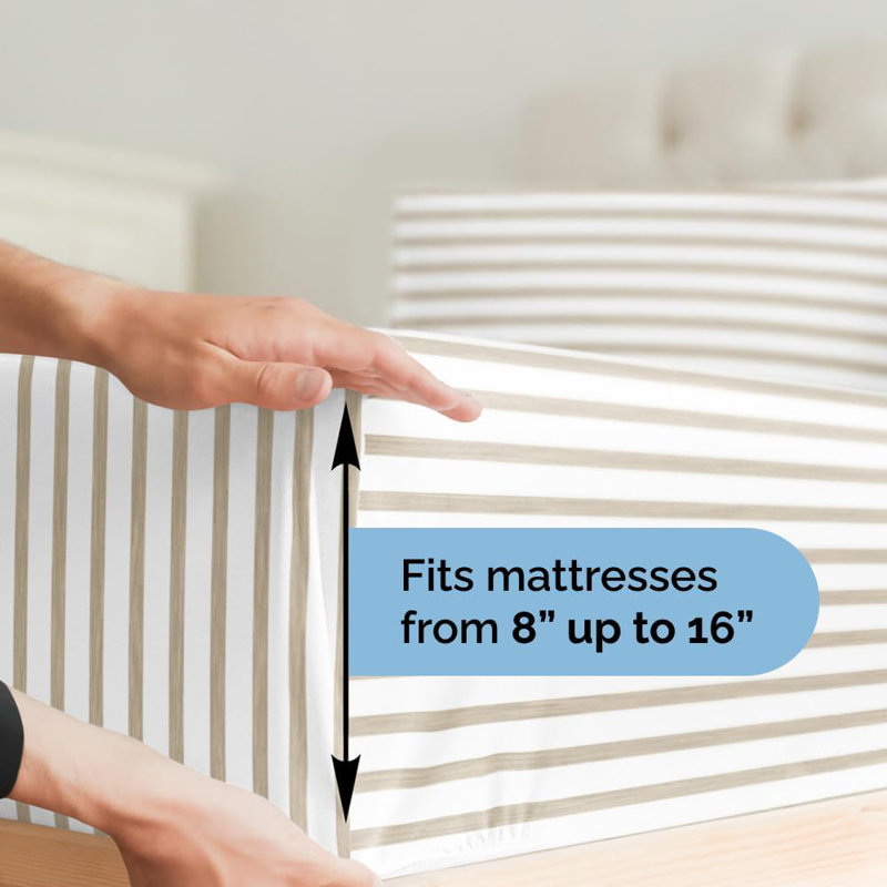 King Beige Striped Microfiber Deep Pocket Sheet Set