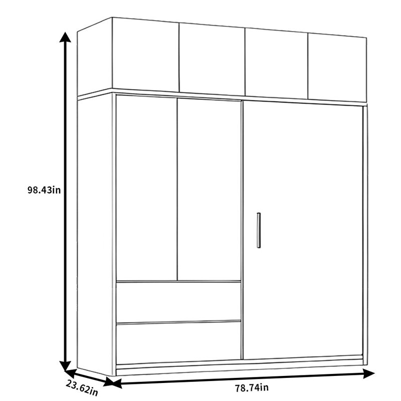 Retro And Simple Wardrobe, 98.43" H x 78.74" W x 23.62" D