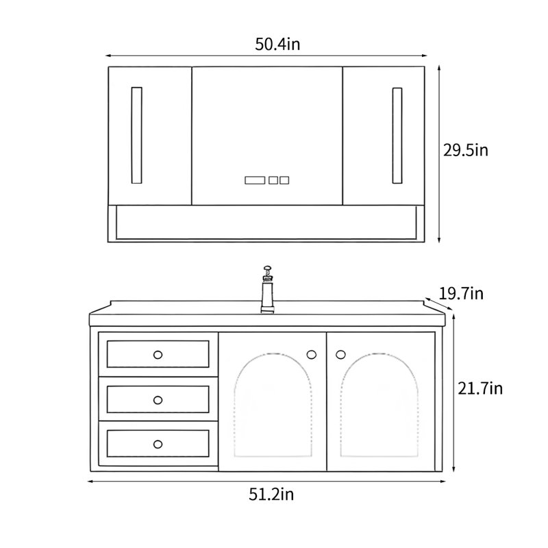 Meuble-lavabo simple de style américain, Brun, H 21,7 po x l 51,2 po x P 19,7 po