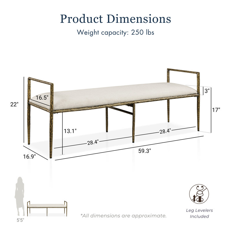 Mathis Modern Hammered Metal 60" Accent Bench, Matte Gold