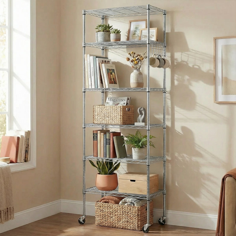 Étagère de rangement en acier à 6 tablettes Hipson, Argent