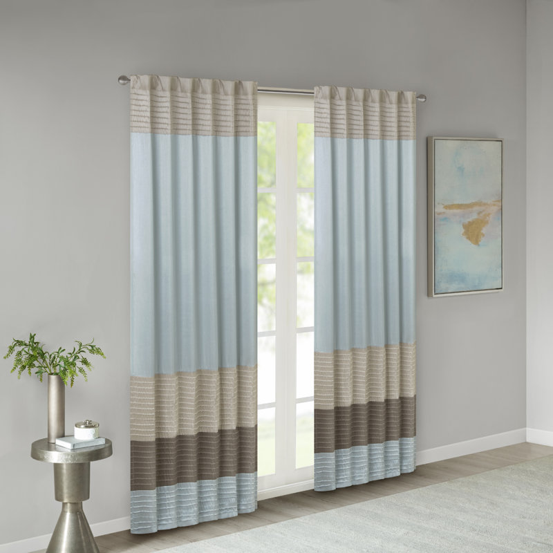 Blue Faux Silk Pintuck Light-Filtering Curtain Panel