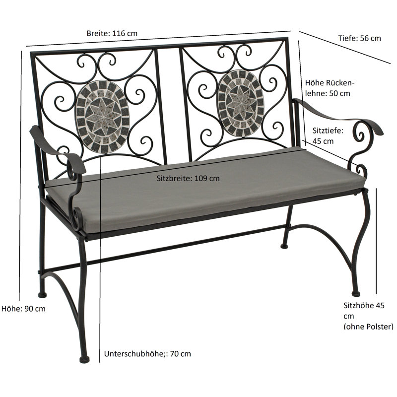 Rachit Steel Outdoor Bench, Grey