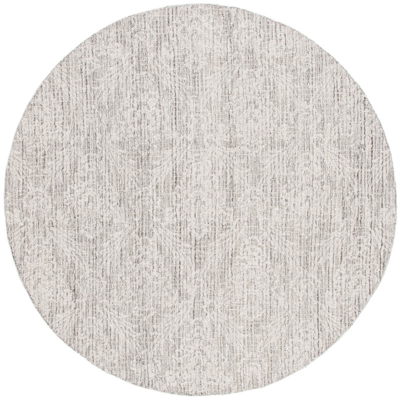 Chaffinch Hand Tufted Wool Cotton Pet Damask Rug in Ivory/Gray, Round 6'