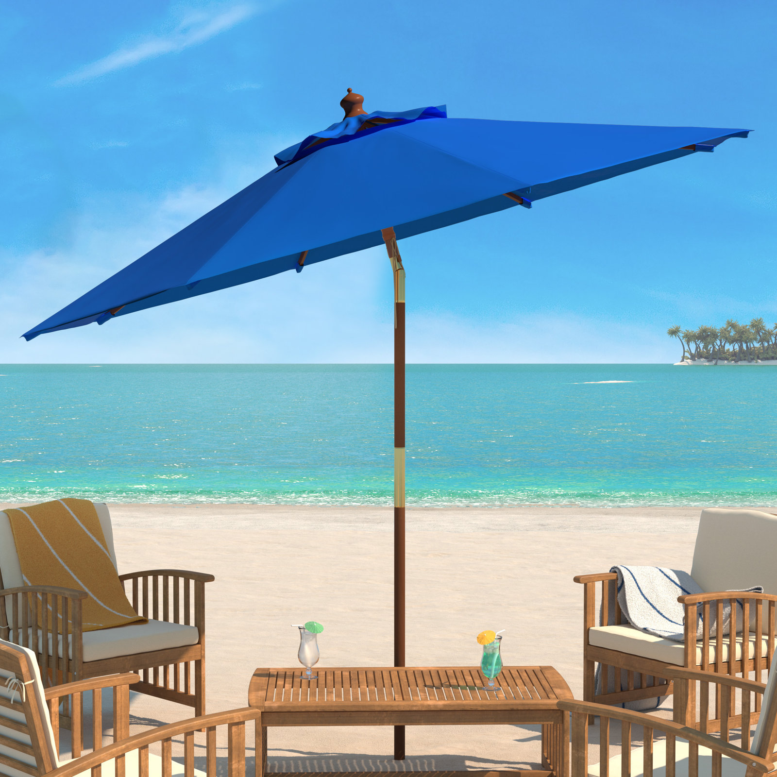 Aldan 8.8' Market Umbrella, Pacific Blue