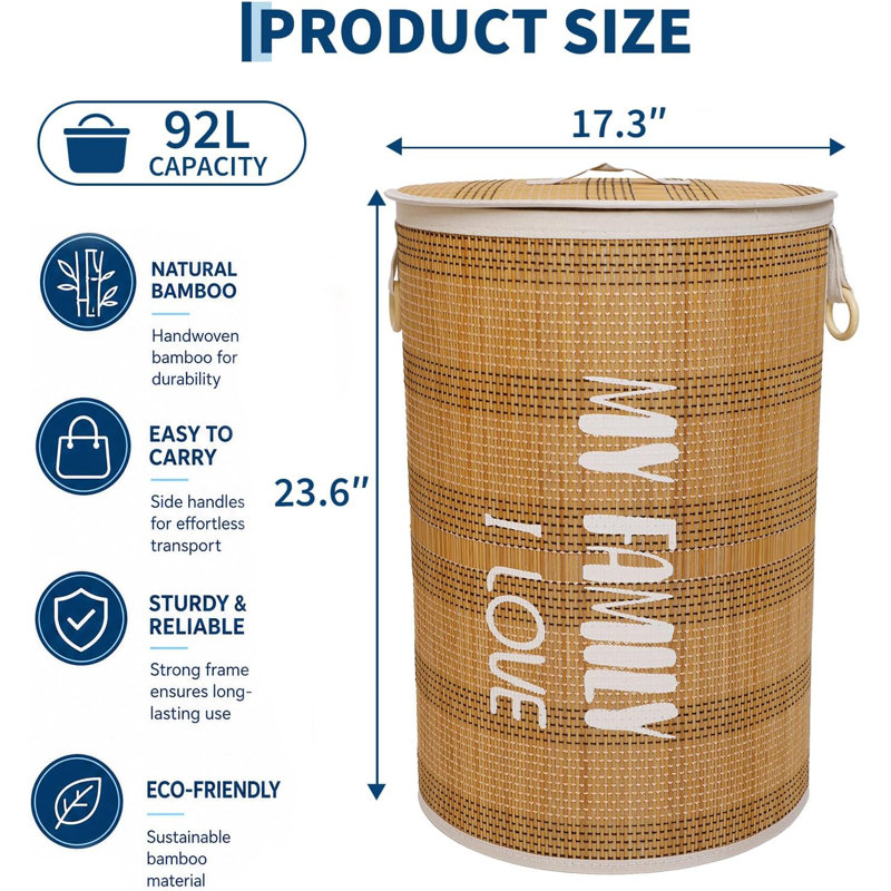 Bamboo Laundry Hamper, Brown, Brown-bamboo