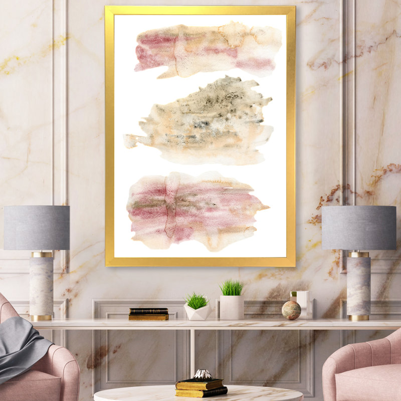 «Golden and Pink Abstract Clouds», peinture sur toile à cadre flottant, Toile encadrée d'or, H 32 po x l 16 po x P 1 po