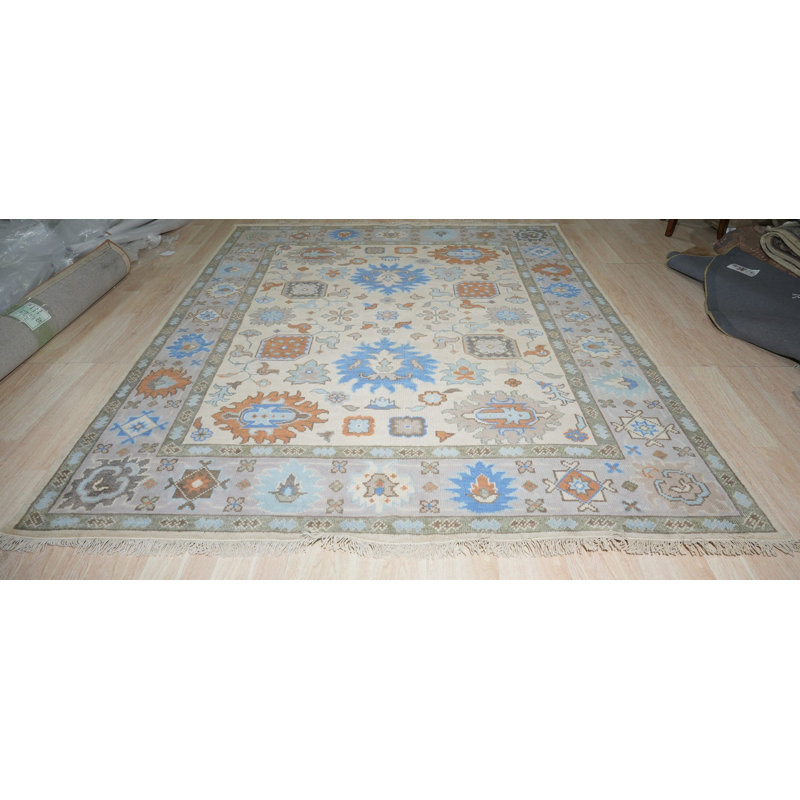 Ivory Hand-Knotted Wool Floral Symphony Classic Traditional Modern Contemporary Carpet Rug, 9' x 12'