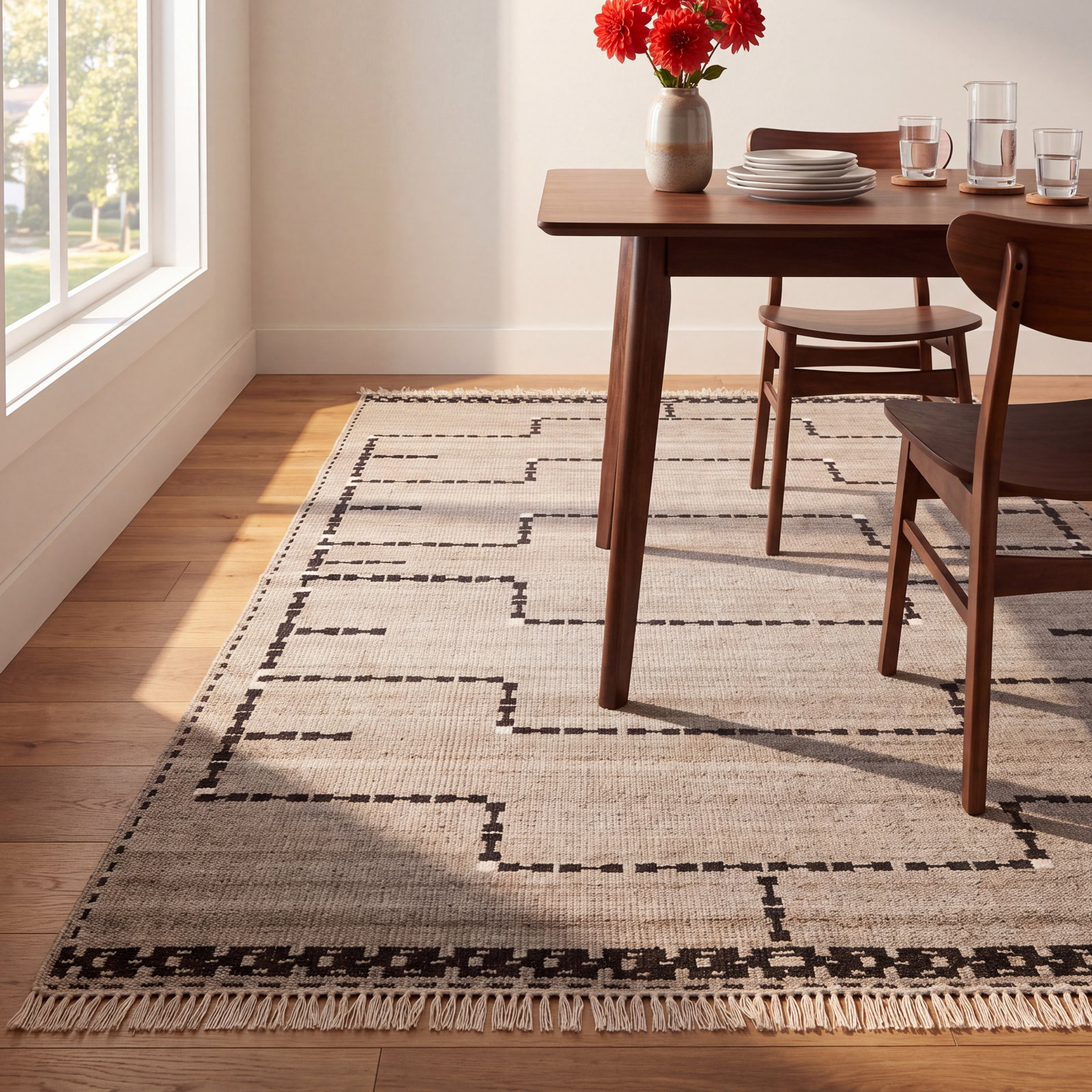Natural Black Hand-Knotted Rug, Rectangle 5' x 8'