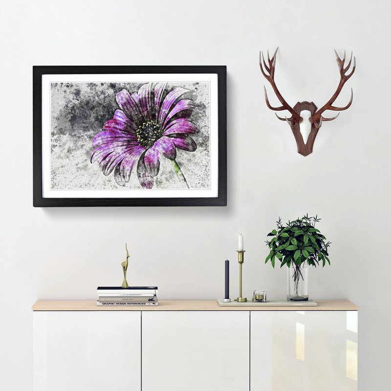 Purple Daisy in Abstract - Picture Frame Painting Print, 35cm H x 50cm W x 2cm D, Black