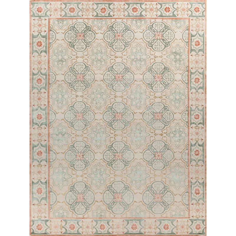Capistrano Oriental Area Rug in Peach/Soft Blue/Tan, Runner 3' x 12'