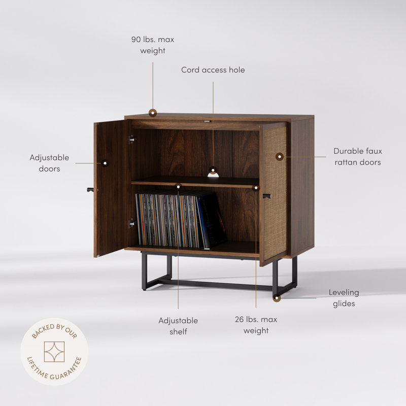 Wood & Rattan Storage Cabinet in Walnut, Walnut