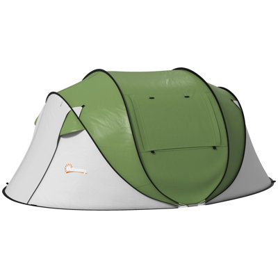 Outsunny Pop Up Tent, Instant Camping Tent With Porch And Carry Bag, 3000Mm Waterproof, For 2-3 People, Green, (Poles Included)