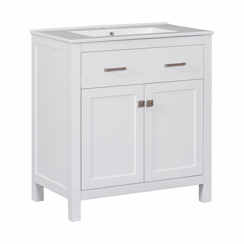 Meuble-lavabo compact de 30 pouces avec lavabo en céramique et tiroir escamotable pour un rangement efficace et une conception élégante