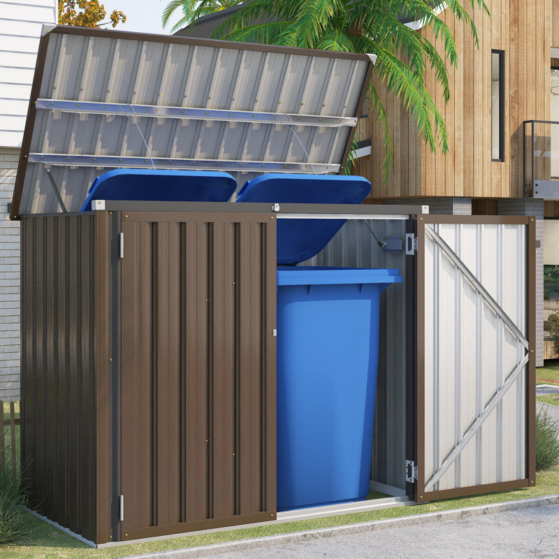 5 Ft. W X 3 Ft. D Metal Horizontal Garbage Shed, Brown
