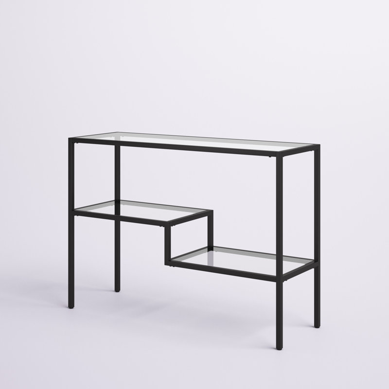 Lovett Glass Top Console Table, Black, 30" H x 55" W x 14" D