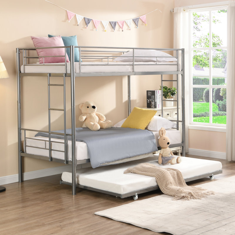 Lit superposé en métal avec couchette en argent, Simple sur simple, Argent 