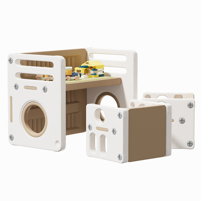 Ensemble de table pliable pour tout-petits avec deux chaises pour enfants, Beige, 2