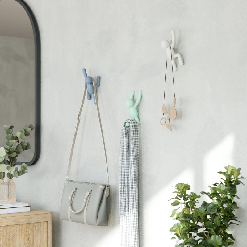 Buddy Wall Mounted Coat Hooks, Decorative Single Hangers for Entryway, Bedroom, Set of 3, Multi-colored Option B