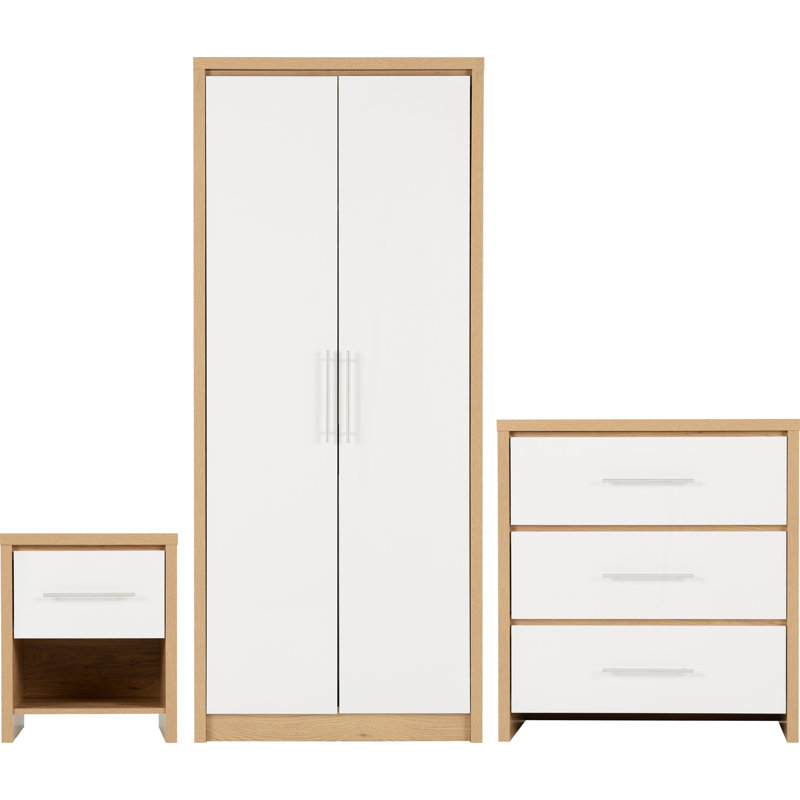 Louisa 3 Piece Bedroom Set, Oak/White