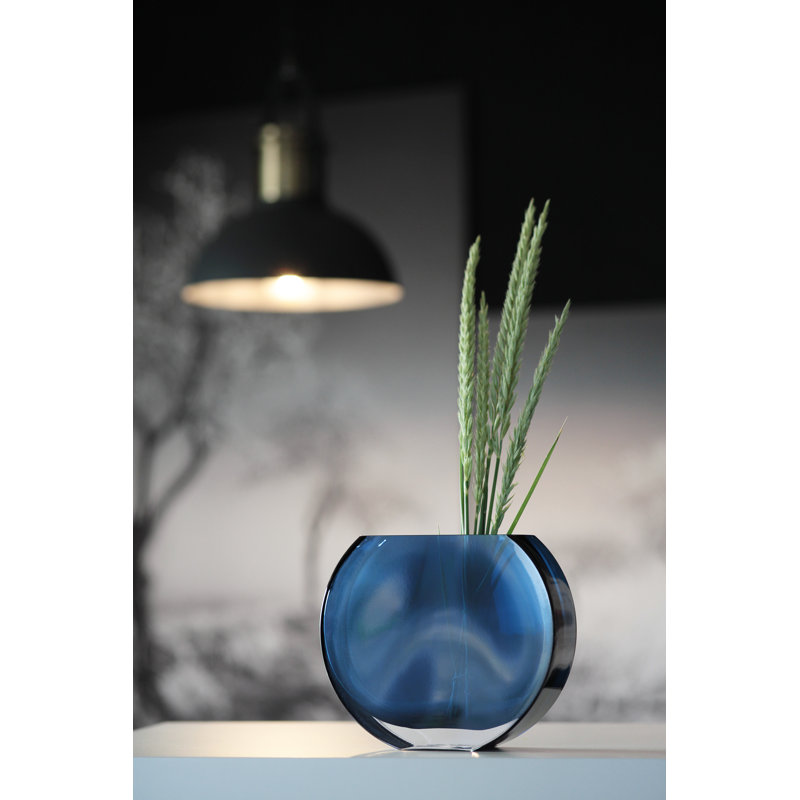 Glass - Vase - Blue - Round - 9.25" Long - Teal Sapphire Magnificient Color - Heavy Durable -  Made in Europe - by Barski