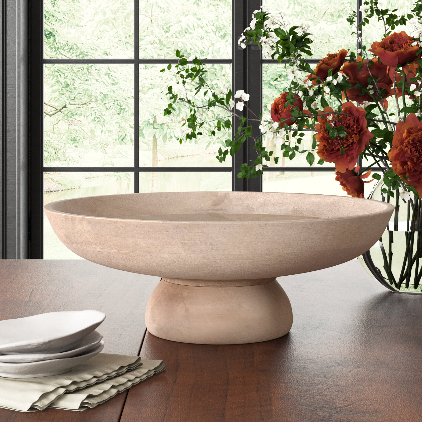 Wood Serving Bowl, White Washed