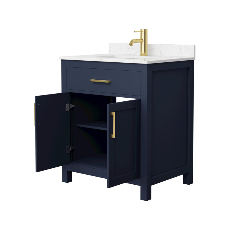 Beckett 30" Freestanding Single Bathroom Vanity with Cultured Marble Top, Carrara Cultured Marble, Dark Blue, Brushed Gold