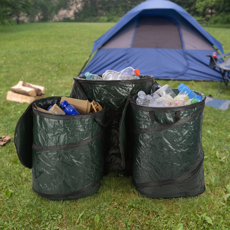 Wakeman Outdoors 3 Piece Collapsible Trash Can Camping Essentials - Outdoor Portable Pop Up Trash Cans for Parties, Laundry Hamper or Collapsible Yard Waste Bag/Leaf Bin