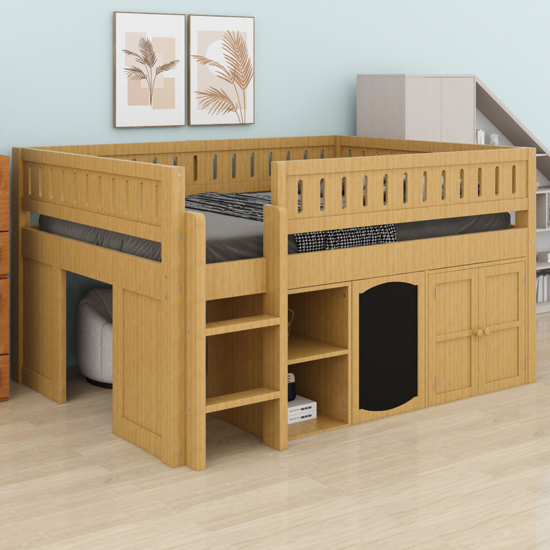 Lit mezzanine avec armoire de rangement, tableau noir, Naturel