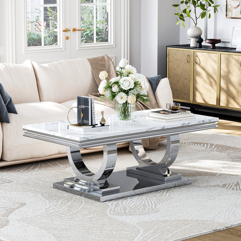 Eseta Single Coffee Table, White, Silver