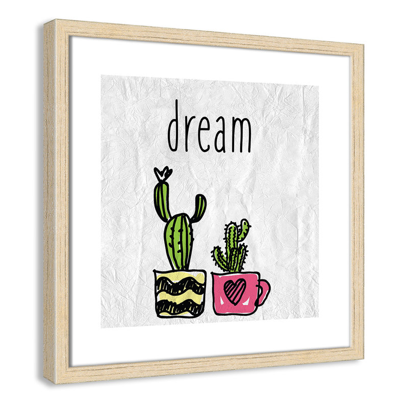 «Cacti A», art encadré, 16" H x 16" W x 1.18" D, Cadre boîte beige