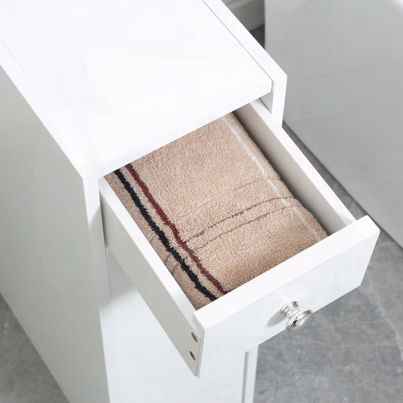 Narrow Modern Bathroom Floor Cabinet with Drawers & Slide-Out Storage