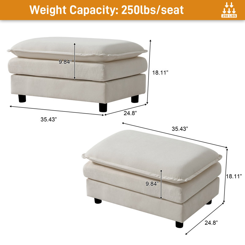Repose-pieds modulaire rembourré simple pour canapé modulaire Ottman, Beige