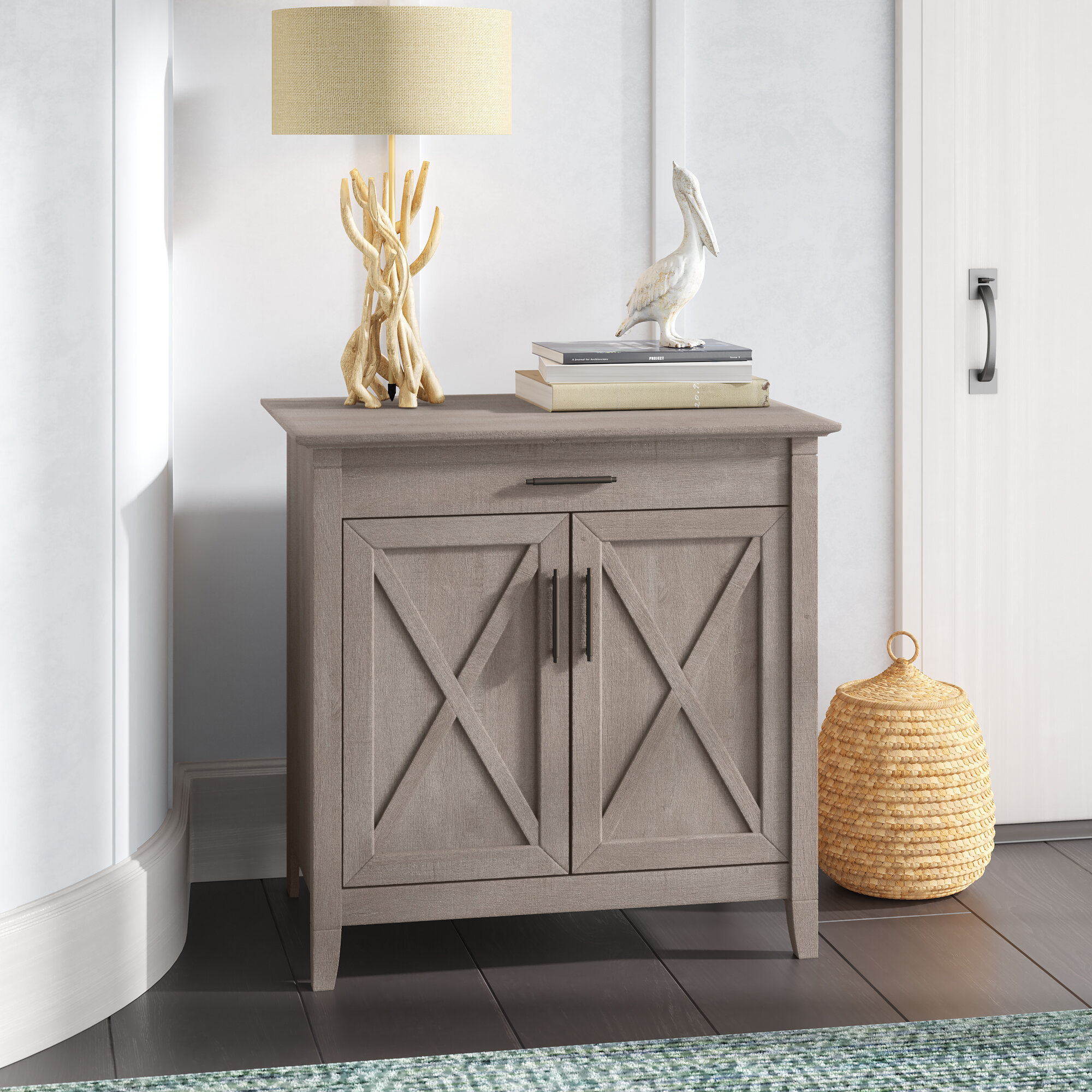 Veda 54'' Desk Sand & Stable Color: Dark Gray Hickory