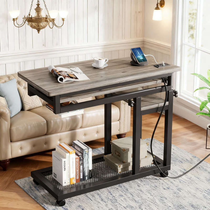 28" Industrial Side Table with Metal Frame