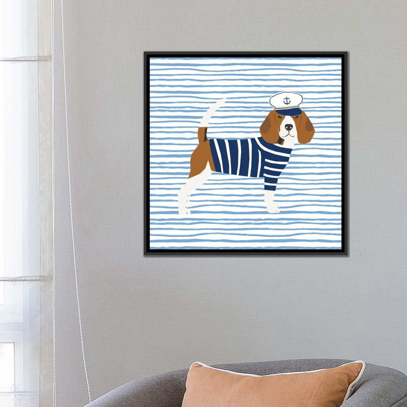« beagle nautique », reproduction sur toile tendue Pet Friendly, Toile avec cadre noir, Pas de tapis