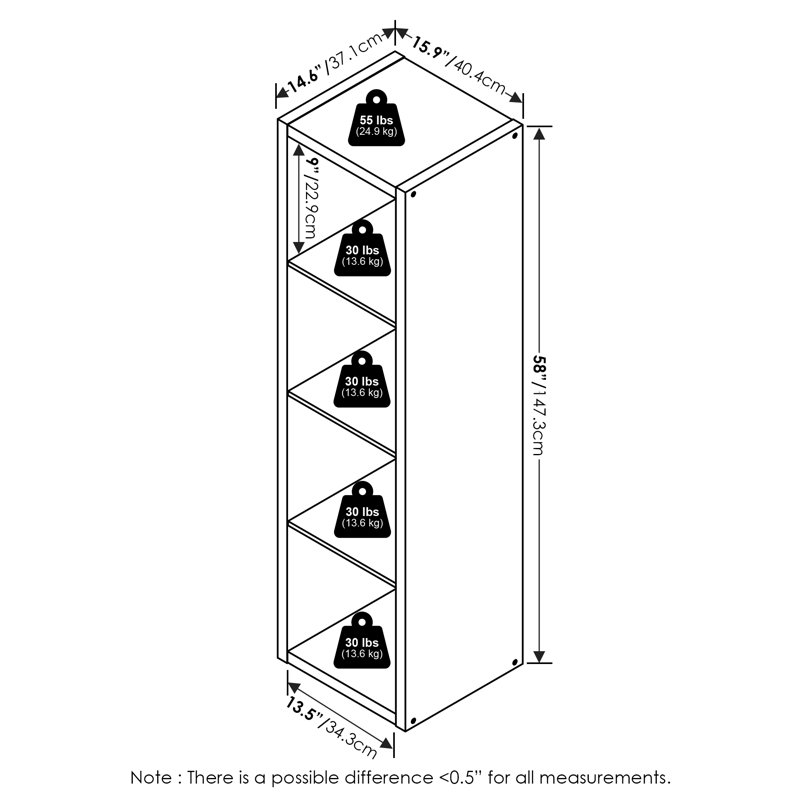Organisateur de rangement Ebern Designs Darrington, Blanc, (4 feuilles) H 57,95 po x l 15,87 po x P 14,57 po