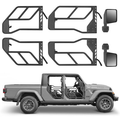 Ensemble de 4 portes tubulaires avec miroir de vue latérale pour Jeep JL / JLU / JT 2018-2024 à 4 portes (incl. 4XE) | Fabrication en acier