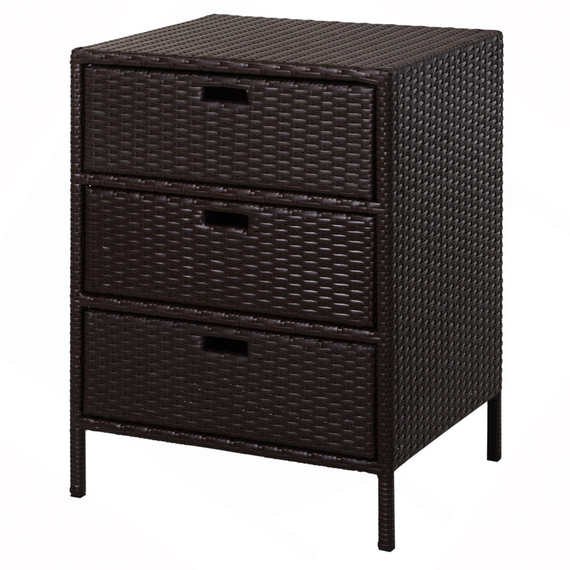 Outdoor/Patio Towel Cabinet, PE Rattan Pool Storage Organizer, Freestanding Outdoor/Patio Towel Rack For Pool With 3 Drawers And Weather Safe Material